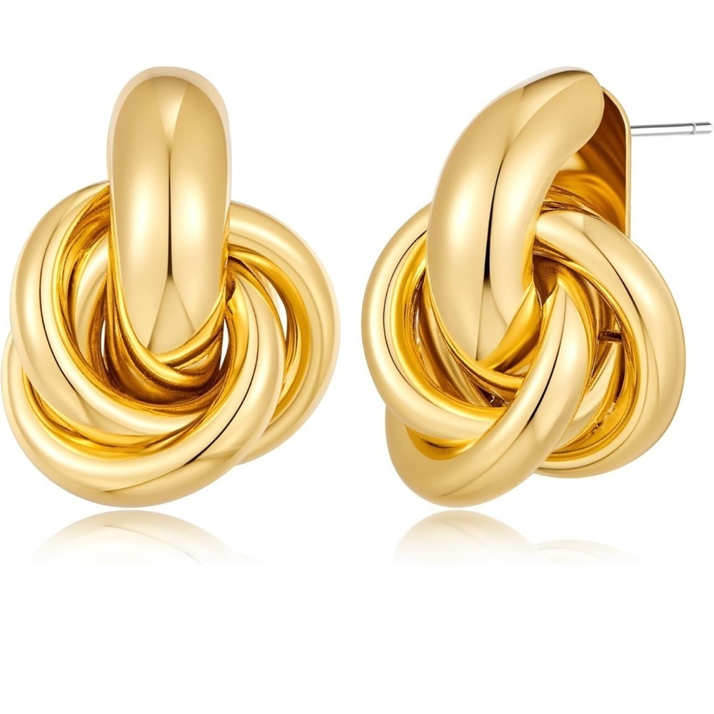 Gold Knot Earrings Drop Women Jewelry Twisted Stud Link - Picture 2 of 6